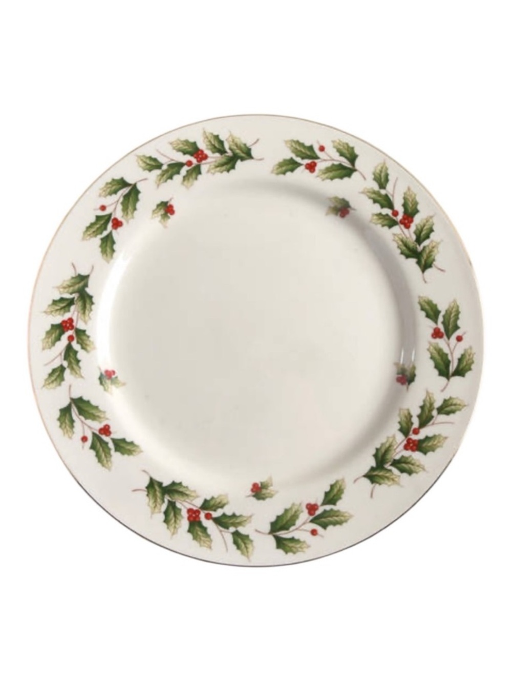 Vintage WORLD BAZAARS Holiday 2 Dinner Plates Holly Berry Ivory White 90s